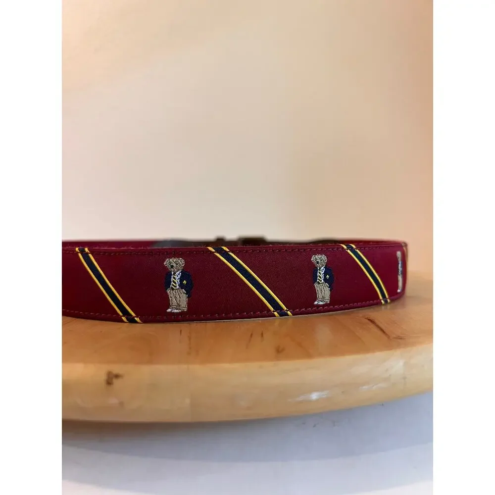 Polo Ralph Lauren Leather Maroon Sweater Bear Ribbon Belt Unisex Size 34 / Large